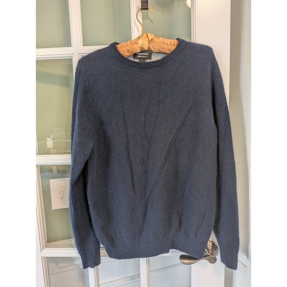 Nordstrom Mens 100% Cashmere Crewneck Sweater Navy Blue Size Large L